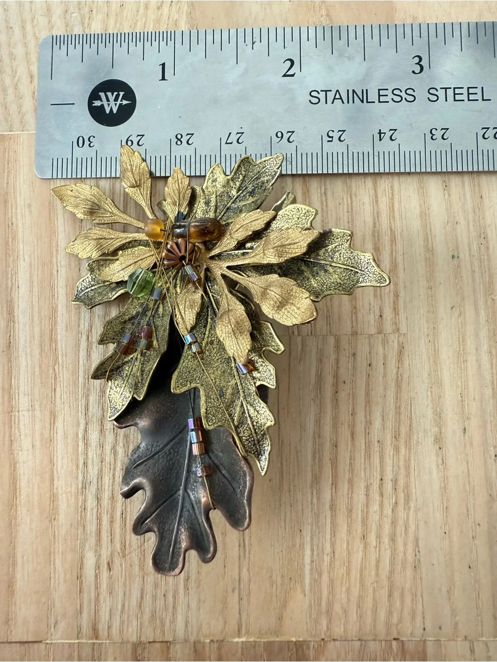 Vintage Cara Stimmel Ltd Copper tone leaf brooch pin